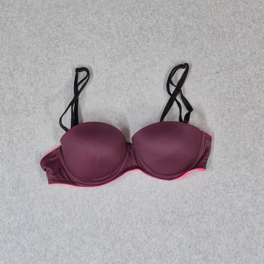 PINK Victoria's Secret Women Bra 34B Burgundy Wear Everywhere Push Up Strapless
